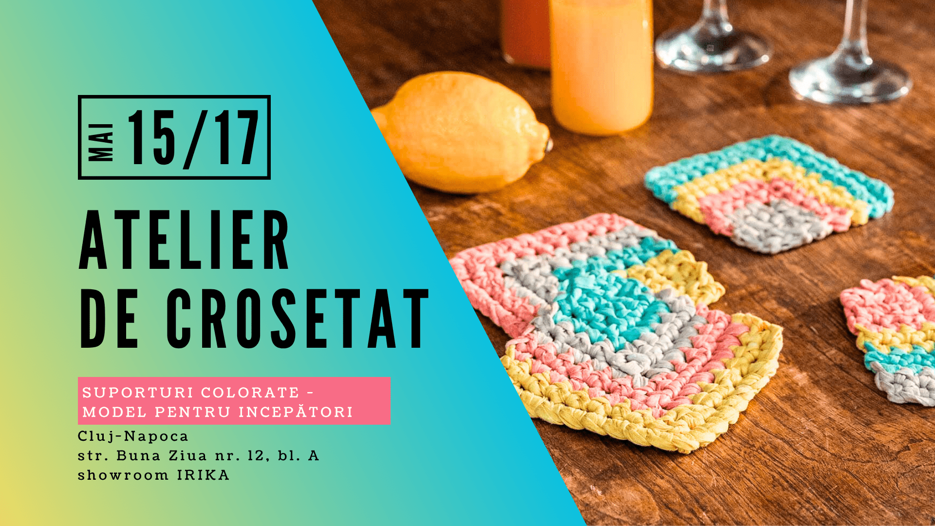 Atelier de croșetat - suporturi colorate de pahare