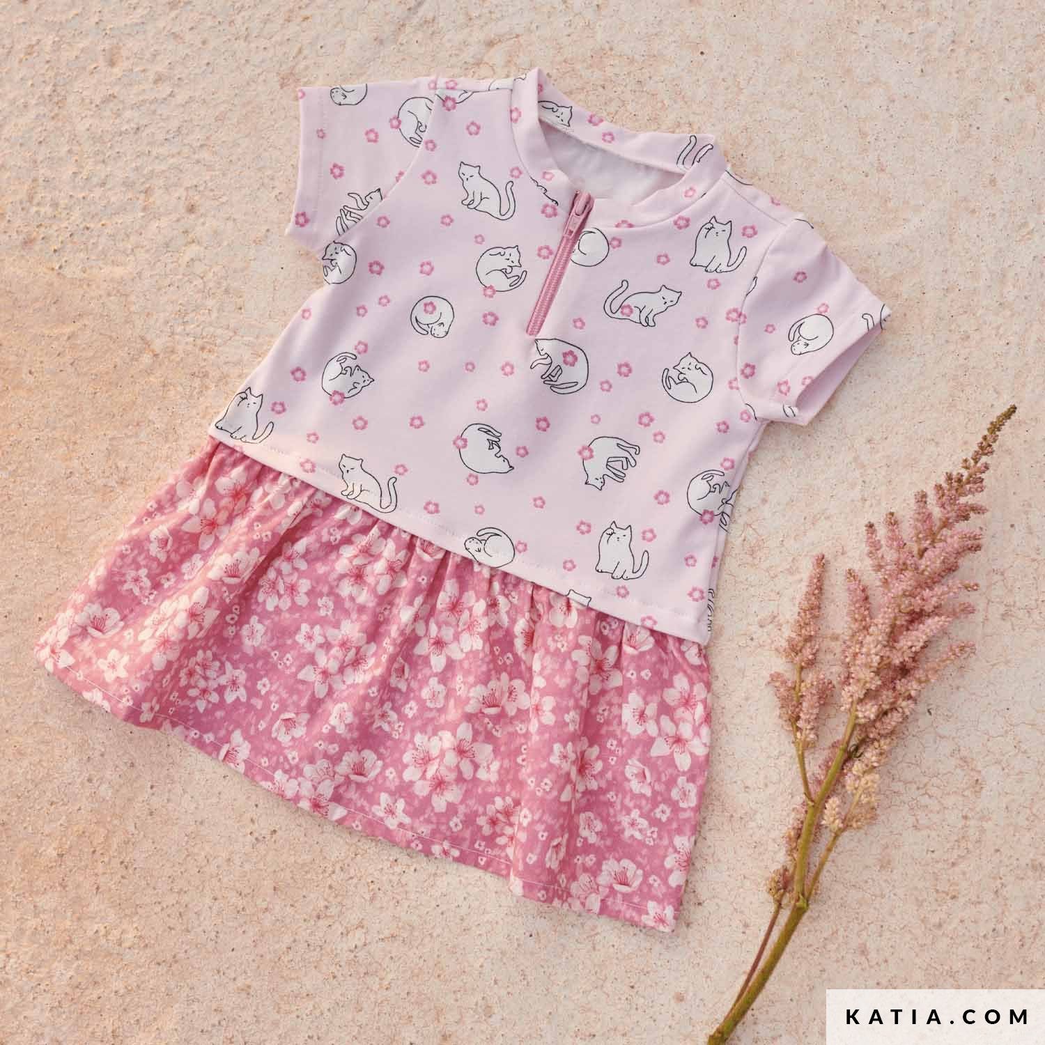 Rochiță din jerse combinată cu poplin model Cherry Blossom