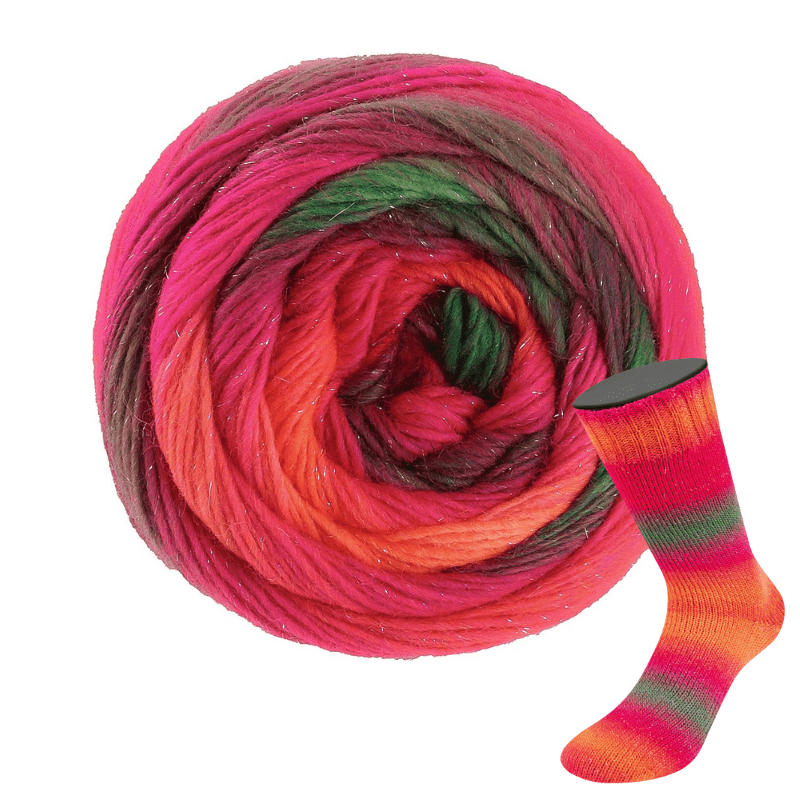 Meilenweit 100 Color Mix Sparks - fir variegat de merinos cu lurex pentru ciorapi și accesorii