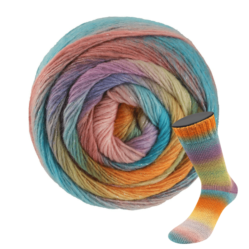 Meilenweit 100 Color Mix Sparks - fir variegat de merinos cu lurex pentru ciorapi și accesorii