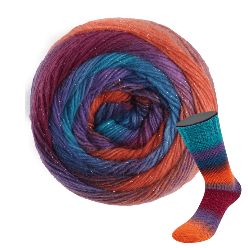 Meilenweit 100 Color Mix Sparks - fir variegat de merinos cu lurex pentru ciorapi și accesorii
