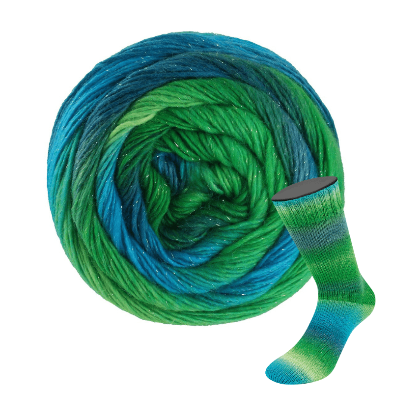 Meilenweit 100 Color Mix Sparks - fir variegat de merinos cu lurex pentru ciorapi și accesorii