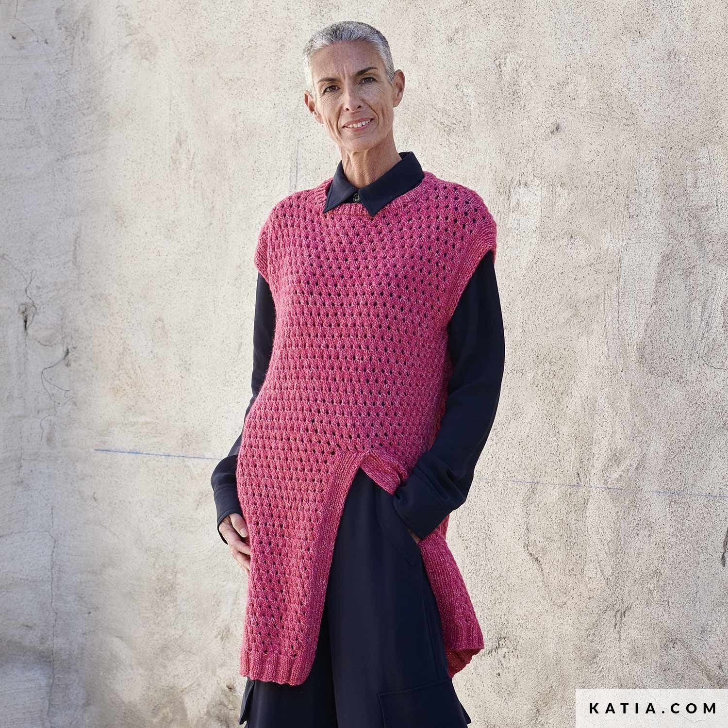 Vestă lungă din Cotton-Merino Tweed