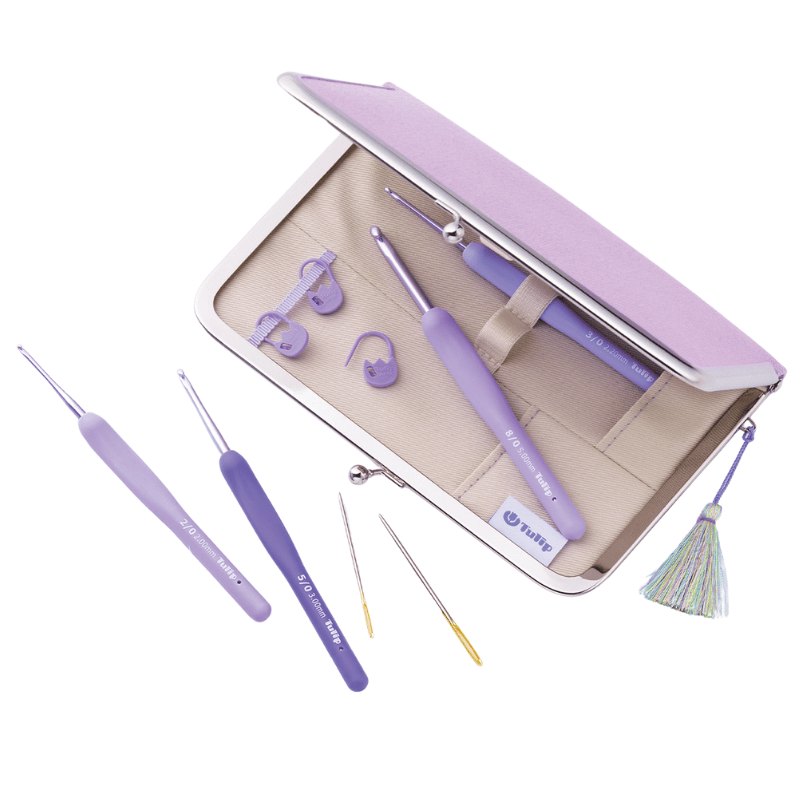 Set Croșete de Mărimi Diverse Marca Japoneză Tulip Etimo Rose cu Set Croșete de Mărimi Diverse Marca Japoneză Tulip Etimo Rose cu