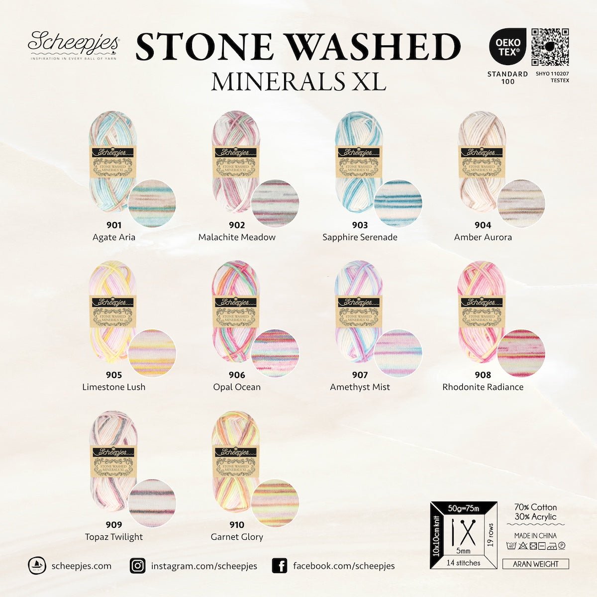 Stone Washed XL Minerals - fir gros melanj variegat de bumbac cu acrilic