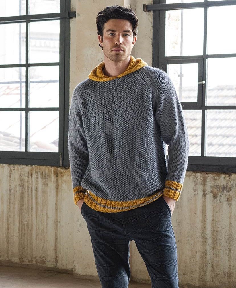 Pulover tricotat cu glugă Super Merino - model Essentials 110 Katia